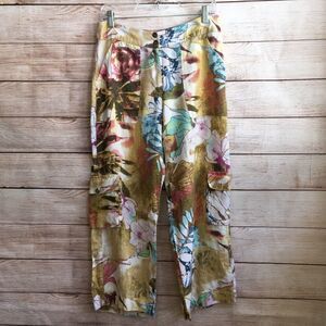 CHICOS WATERCOLOR FLORAL CROP PANTS IN‎ 100% LINEN